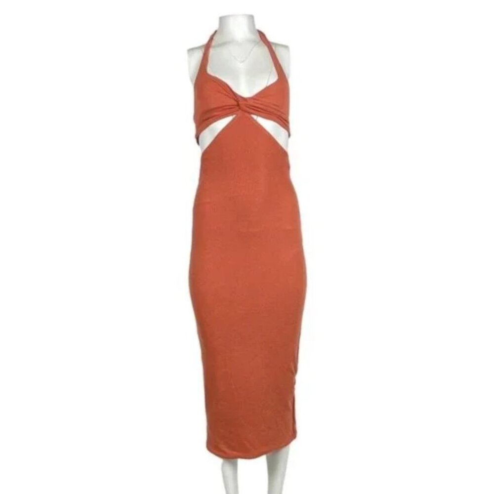 Oh Polly Cut Out Midi Dress Orange Size 2